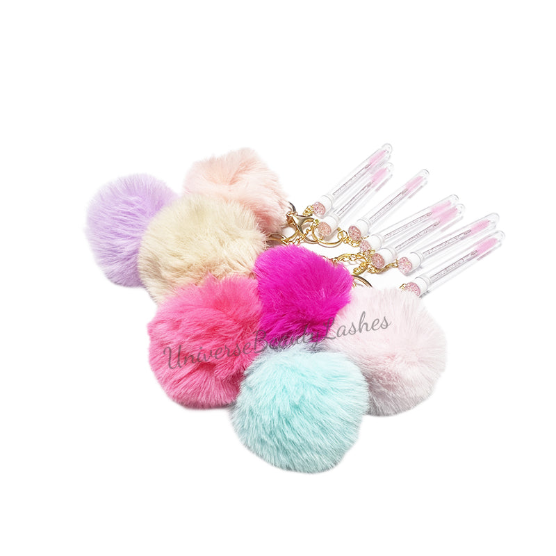 Diamond Disposable Eyelash Brushes and Mscara Wand with Key Ring and Spoolies Pompoms