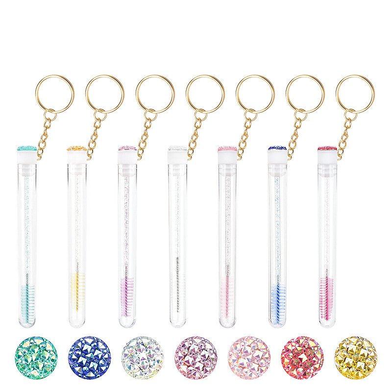 Diamond Disposable Eyelash Spoolies Brushes and Mscara Wand with Key Ring