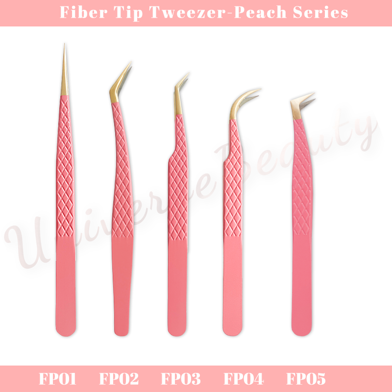 FP04-Fiber Tip Peach Lash Tweezers
